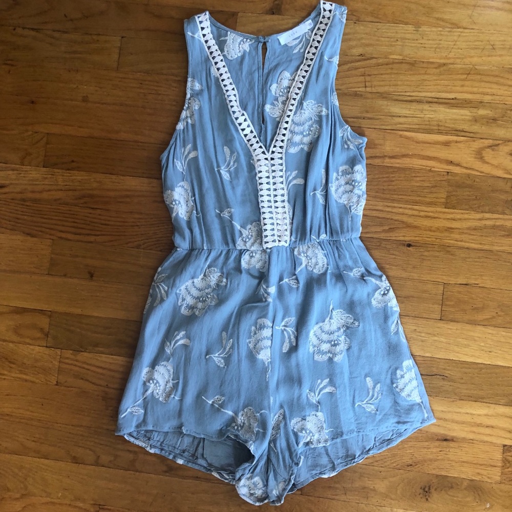 Blue embroidered romper